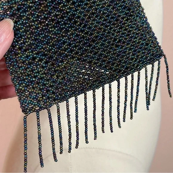 Art deco Vintage Vanessa glass beaded black aurora borealis evening bag - Picture 5 of 17